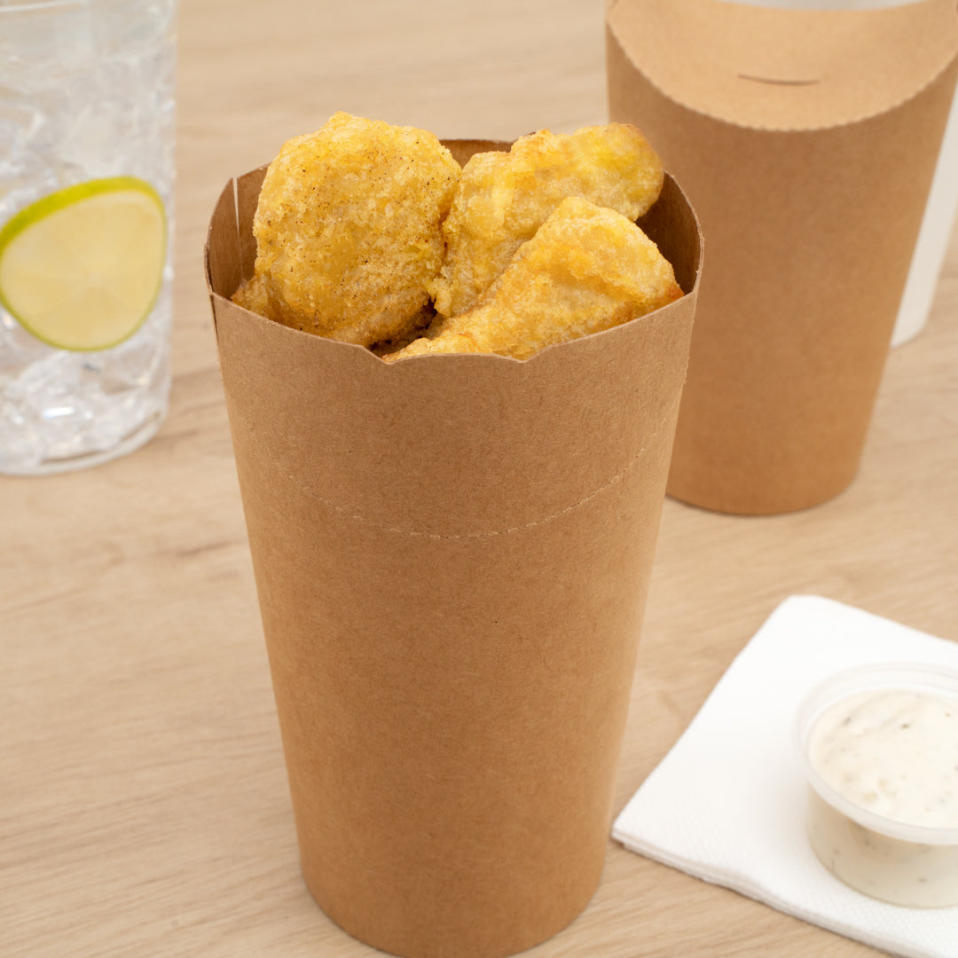 Bio Tek 20 oz Round Kraft Paper To Go Fry Cup - 3 1/4" x 3 1/4" x 5" - 100 count box
