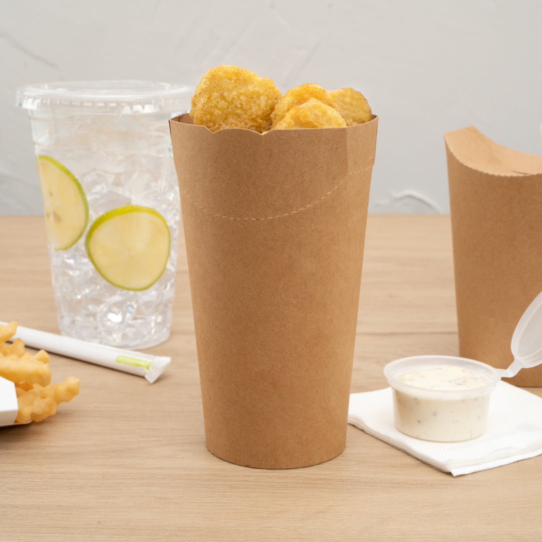 Bio Tek 20 oz Round Kraft Paper To Go Fry Cup - 3 1/4" x 3 1/4" x 5" - 100 count box