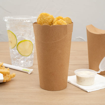 Bio Tek 20 oz Round Kraft Paper To Go Fry Cup - 3 1/4" x 3 1/4" x 5" - 100 count box