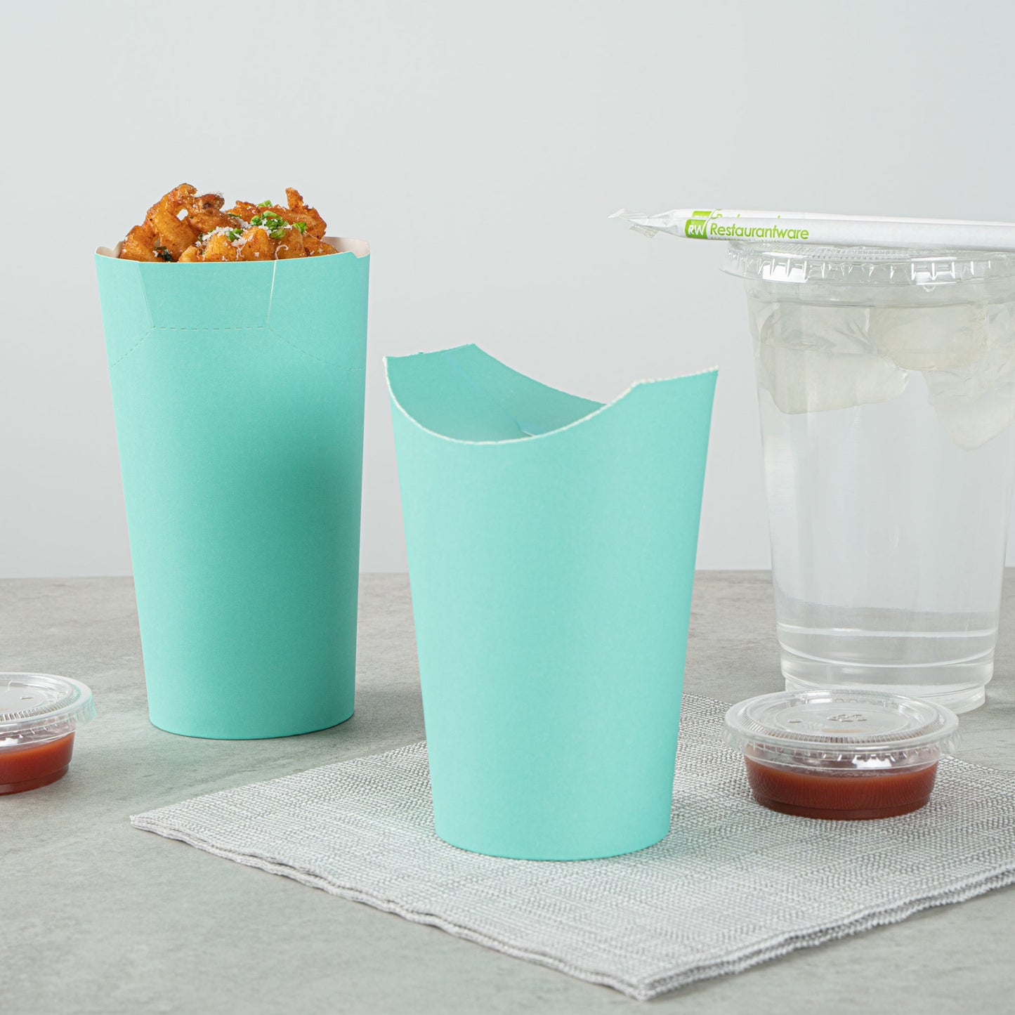 Bio Tek 20 oz Round Turquoise Paper To Go Fry Cup - 3 1/4" x 3 1/4" x 5" - 100 count box