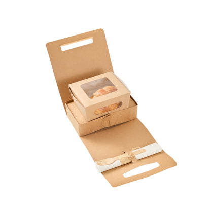 Bio Tek Kraft Paper To Go Lunch / Drink Carrier - with Handle - 8 3/4" x 4 1/4" x 8" - 100 count box