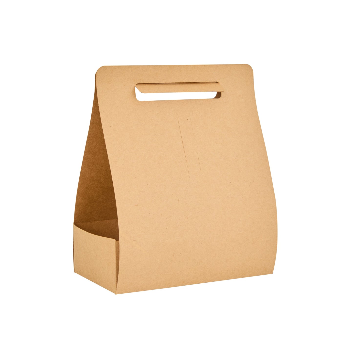 Bio Tek Kraft Paper To Go Lunch / Drink Carrier - with Handle - 8 3/4" x 4 1/4" x 8" - 100 count box