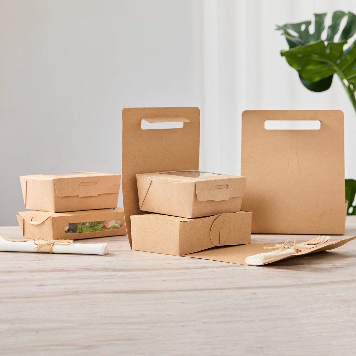 Bio Tek Kraft Paper To Go Lunch / Drink Carrier - with Handle - 8 3/4" x 4 1/4" x 8" - 100 count box