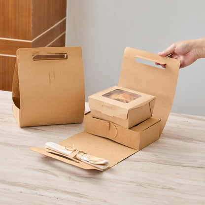 Bio Tek Kraft Paper To Go Lunch / Drink Carrier - with Handle - 8 3/4" x 4 1/4" x 8" - 100 count box