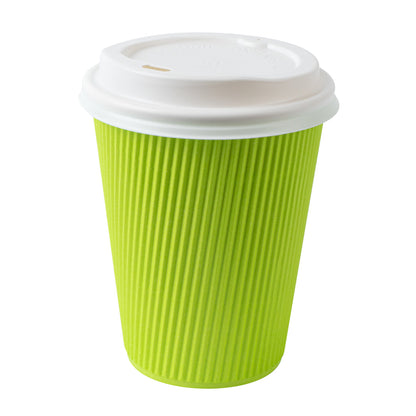 Restpresso 12 oz Eco Green Paper Ripple Wall Coffee Cup - with White Lid - 3 1/2" x 3 1/2" x 5" - 200 count box