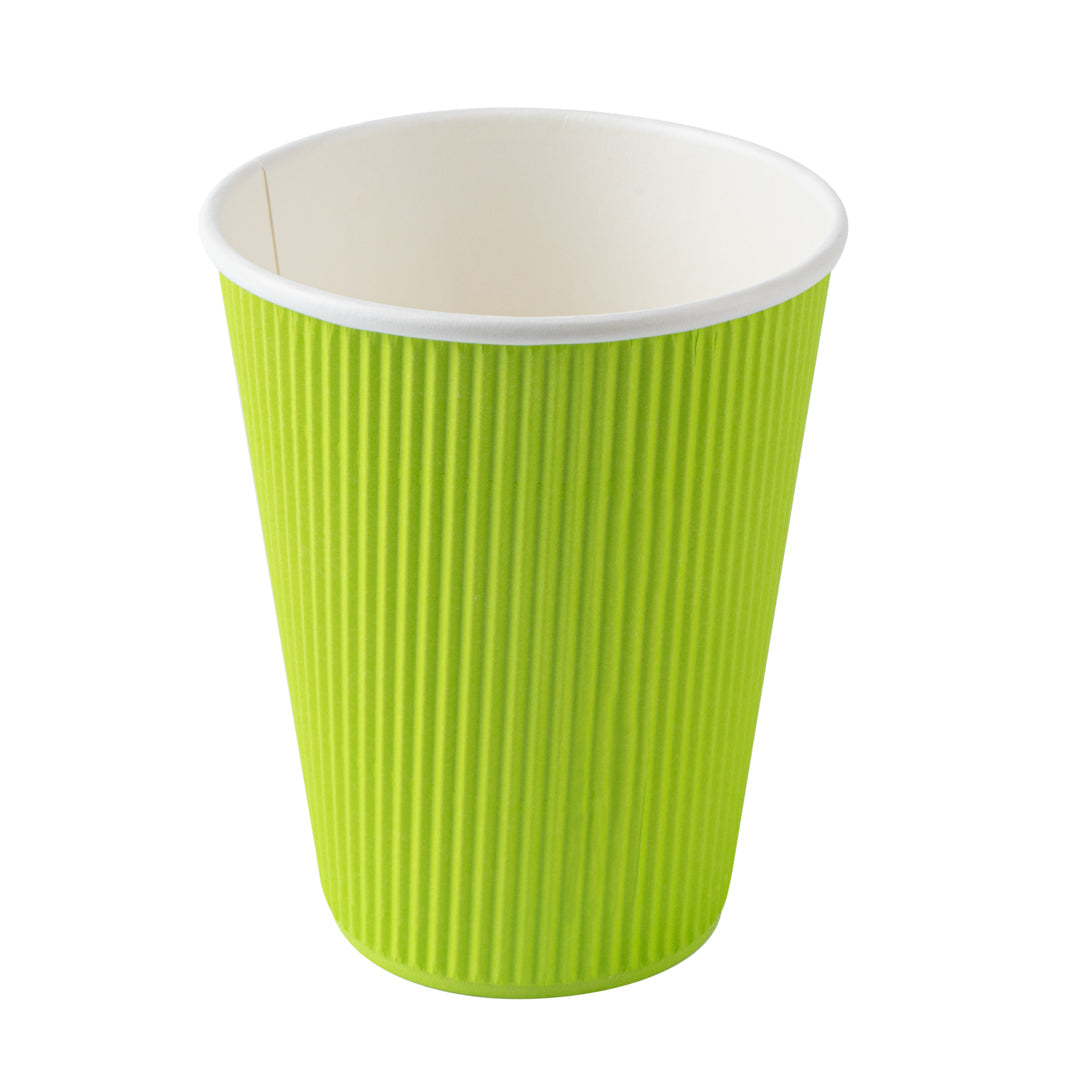 Restpresso 12 oz Eco Green Paper Ripple Wall Coffee Cup - with White Lid - 3 1/2" x 3 1/2" x 5" - 200 count box