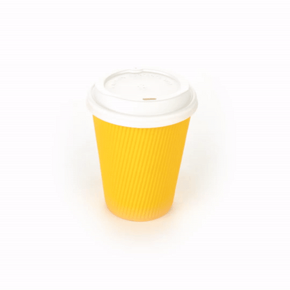 Restpresso 12 oz Yellow Paper Ripple Wall Coffee Cup - with White Lid - 3 1/2" x 3 1/2" x 5" - 20 count box