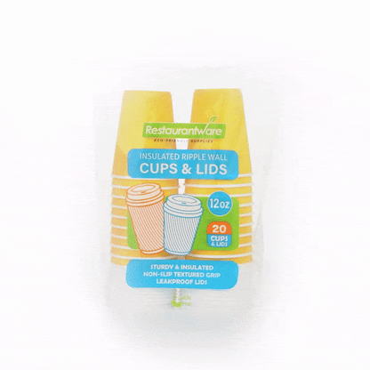 Restpresso 12 oz Yellow Paper Ripple Wall Coffee Cup - with White Lid - 3 1/2" x 3 1/2" x 5" - 200 count box