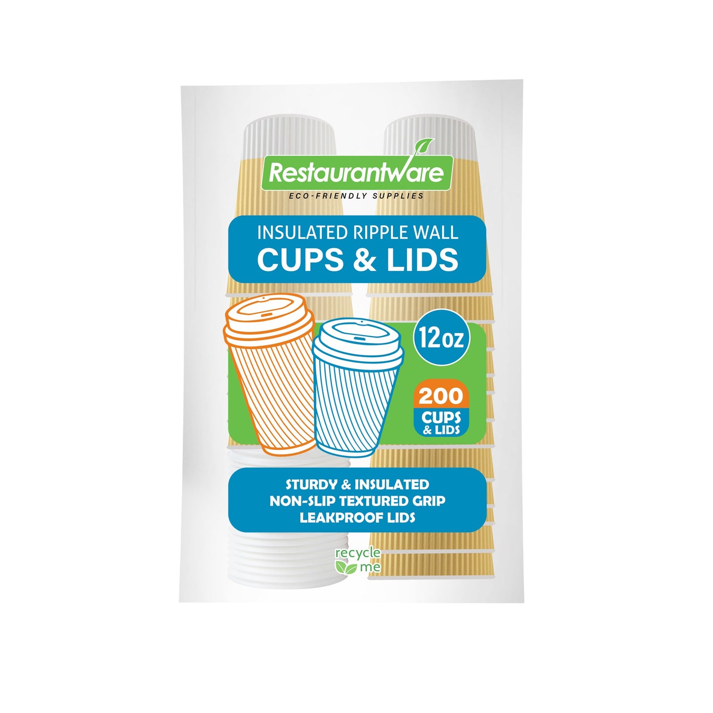 Restpresso 12 oz Light Yellow Paper Ripple Wall Coffee Cup - with White Lid - 3 1/2" x 3 1/2" x 5" - 200 count box