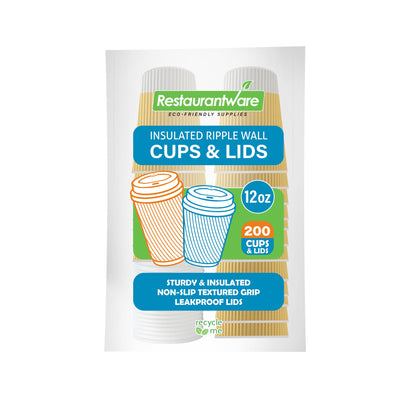 Restpresso 12 oz Light Yellow Paper Ripple Wall Coffee Cup - with White Lid - 3 1/2" x 3 1/2" x 5" - 200 count box