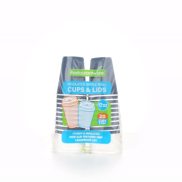 Restpresso 12 oz Midnight Blue Paper Ripple Wall Coffee Cup - with White Lid - 3 1/2" x 3 1/2" x 5" - 20 count box