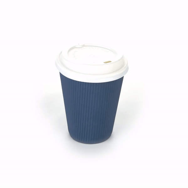 Restpresso 12 oz Midnight Blue Paper Ripple Wall Coffee Cup - with White Lid - 3 1/2" x 3 1/2" x 5" - 200 count box