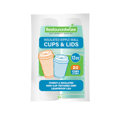 Restpresso 12 oz Light Green Paper Ripple Wall Coffee Cup - with White Lid - 3 1/2" x 3 1/2" x 5" - 20 count box