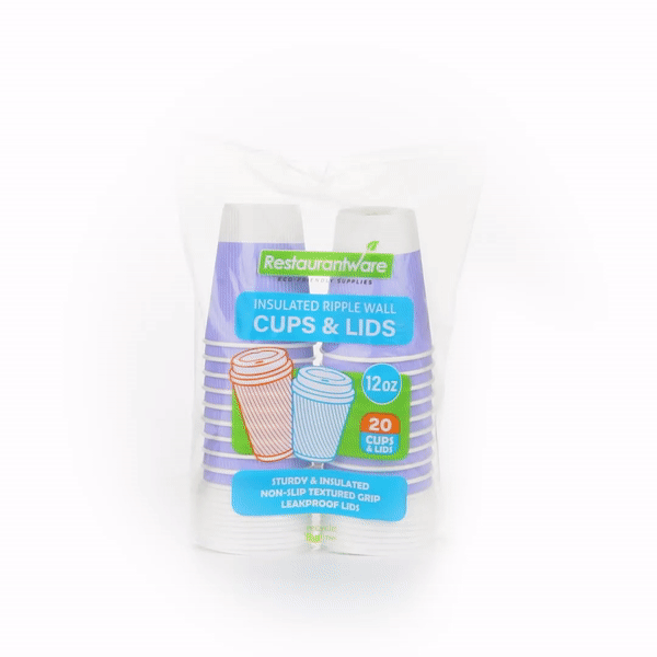 Restpresso 12 oz Light Purple Paper Ripple Wall Coffee Cup - with White Lid - 3 1/2" x 3 1/2" x 5" - 20 count box