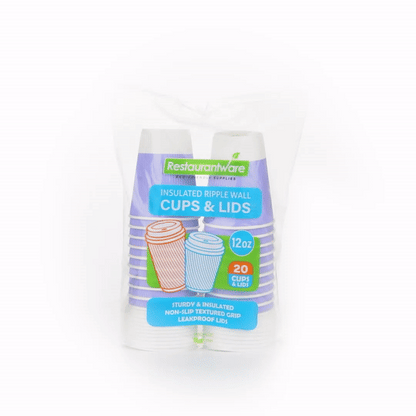Restpresso 12 oz Light Purple Paper Ripple Wall Coffee Cup - with White Lid - 3 1/2" x 3 1/2" x 5" - 20 count box