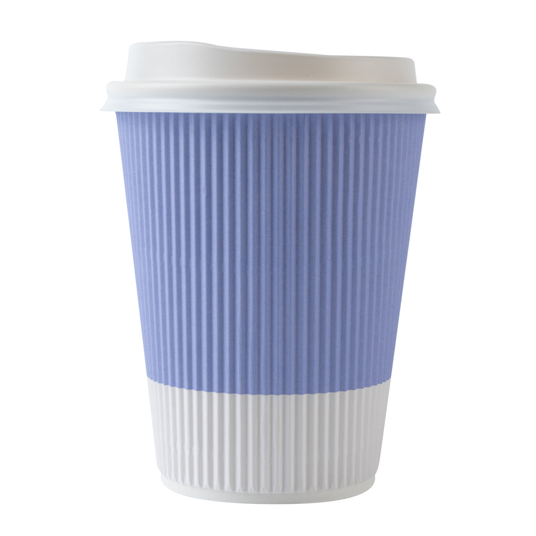 Restpresso 12 oz Light Purple Paper Ripple Wall Coffee Cup - with White Lid - 3 1/2" x 3 1/2" x 5" - 20 count box