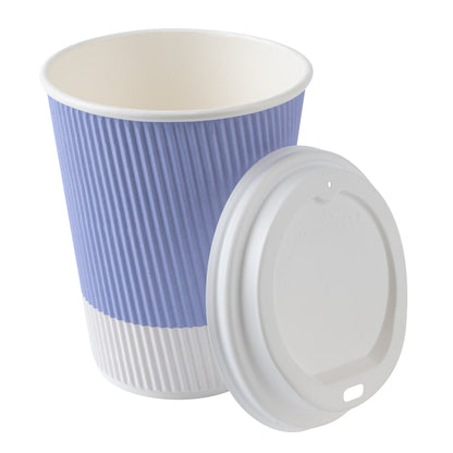 Restpresso 12 oz Light Purple Paper Ripple Wall Coffee Cup - with White Lid - 3 1/2" x 3 1/2" x 5" - 20 count box