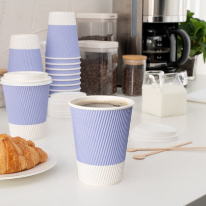 Restpresso 12 oz Light Purple Paper Ripple Wall Coffee Cup - with White Lid - 3 1/2" x 3 1/2" x 5" - 20 count box