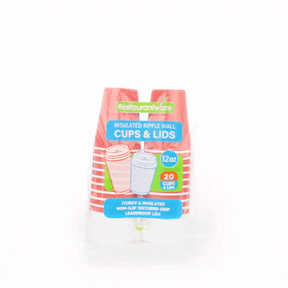 Restpresso 12 oz Tangerine Orange Paper Ripple Wall Coffee Cup - with White Lid - 3 1/2" x 3 1/2" x 5" - 20 count box