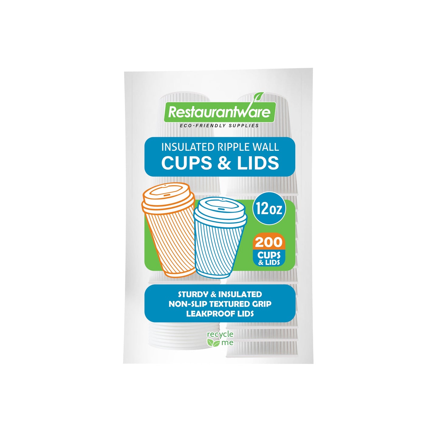 Restpresso 12 oz White Paper Ripple Wall Coffee Cup - with White Lid - 3 1/2" x 3 1/2" x 5" - 200 count box