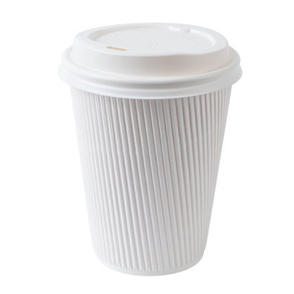 Restpresso 12 oz White Paper Ripple Wall Coffee Cup - with White Lid - 3 1/2" x 3 1/2" x 5" - 20 count box