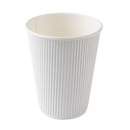 Restpresso 12 oz White Paper Ripple Wall Coffee Cup - with White Lid - 3 1/2" x 3 1/2" x 5" - 200 count box