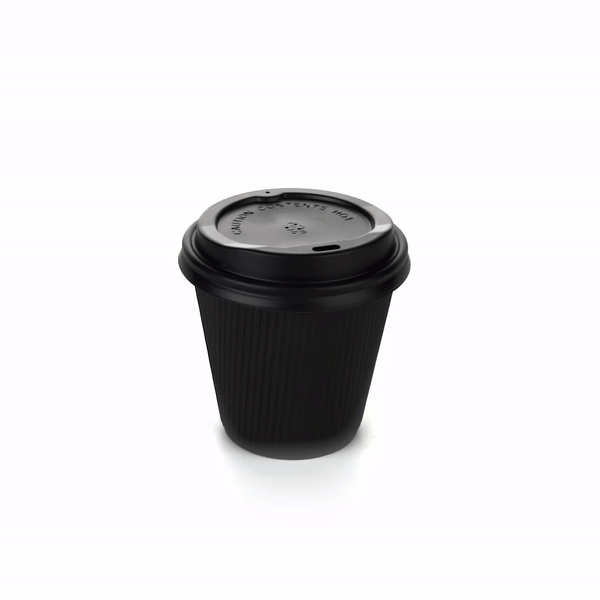 Restpresso 8 oz Black Paper Ripple Wall Coffee Cup - with Black Lid - 3 1/2" x 3 1/2" x 4" - 20 count box