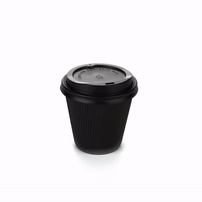 Restpresso 8 oz Black Paper Ripple Wall Coffee Cup - with Black Lid - 3 1/2" x 3 1/2" x 4" - 400 count box
