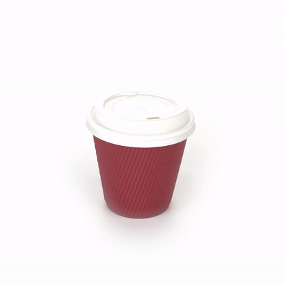 Restpresso 8 oz Crimson Paper Ripple Wall Coffee Cup - with White Lid - 3 1/2" x 3 1/2" x 4" - 20 count box
