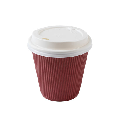 Restpresso 8 oz Crimson Paper Ripple Wall Coffee Cup - with White Lid - 3 1/2" x 3 1/2" x 4" - 400 count box