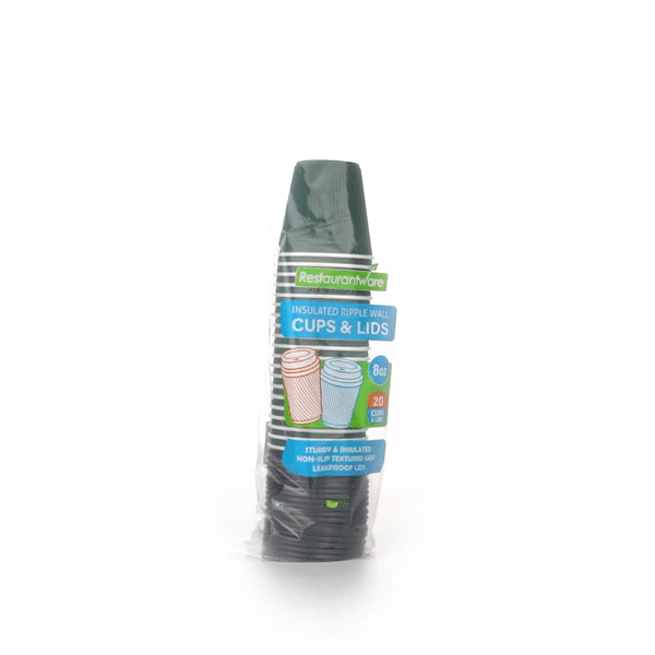 Restpresso 8 oz Forest Green Paper Ripple Wall Coffee Cup - with Black Lid - 3 1/2" x 3 1/2" x 4" - 20 count box