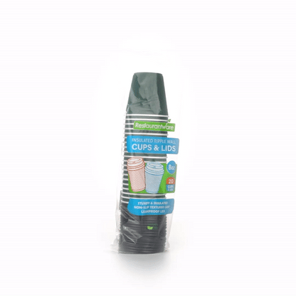 Restpresso 8 oz Forest Green Paper Ripple Wall Coffee Cup - with Black Lid - 3 1/2" x 3 1/2" x 4" - 400 count box