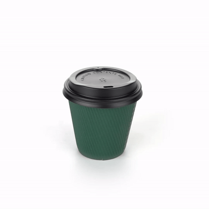Restpresso 8 oz Forest Green Paper Ripple Wall Coffee Cup - with Black Lid - 3 1/2" x 3 1/2" x 4" - 400 count box