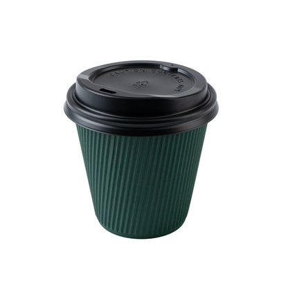 Restpresso 8 oz Forest Green Paper Ripple Wall Coffee Cup - with Black Lid - 3 1/2" x 3 1/2" x 4" - 400 count box