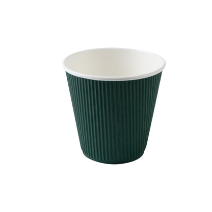 Restpresso 8 oz Forest Green Paper Ripple Wall Coffee Cup - with Black Lid - 3 1/2" x 3 1/2" x 4" - 400 count box