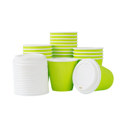 Restpresso 8 oz Eco Green Paper Ripple Wall Coffee Cup - with White Lid - 3 1/2" x 3 1/2" x 4" - 20 count box