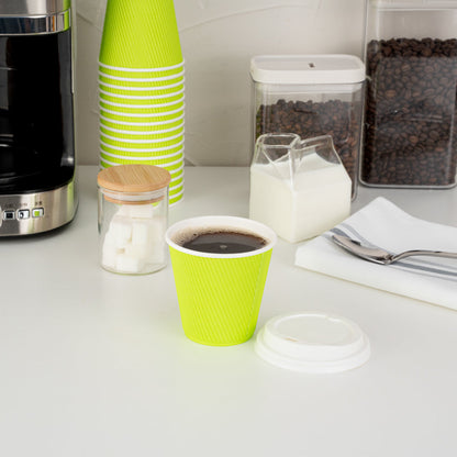 Restpresso 8 oz Eco Green Paper Ripple Wall Coffee Cup - with White Lid - 3 1/2" x 3 1/2" x 4" - 20 count box