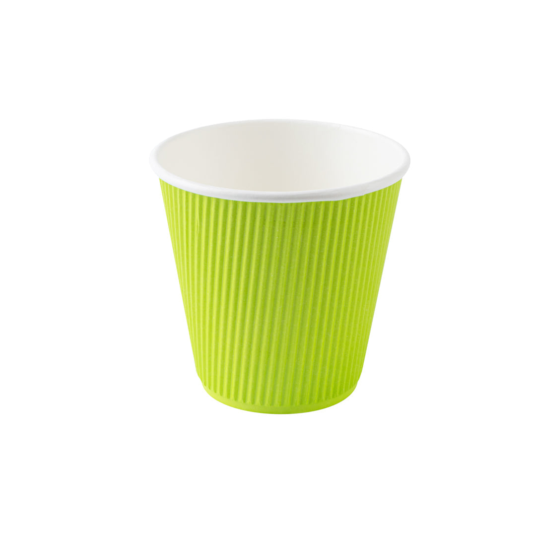 Restpresso 8 oz Eco Green Paper Ripple Wall Coffee Cup - with White Lid - 3 1/2" x 3 1/2" x 4" - 20 count box