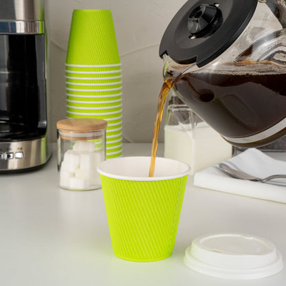 Restpresso 8 oz Eco Green Paper Ripple Wall Coffee Cup - with White Lid - 3 1/2" x 3 1/2" x 4" - 20 count box