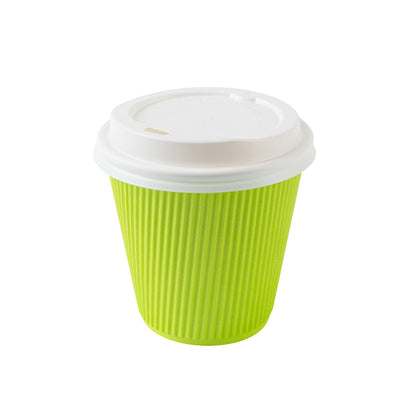 Restpresso 8 oz Eco Green Paper Ripple Wall Coffee Cup - with White Lid - 3 1/2" x 3 1/2" x 4" - 400 count box