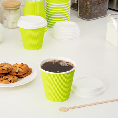 Restpresso 8 oz Eco Green Paper Ripple Wall Coffee Cup - with White Lid - 3 1/2" x 3 1/2" x 4" - 400 count box