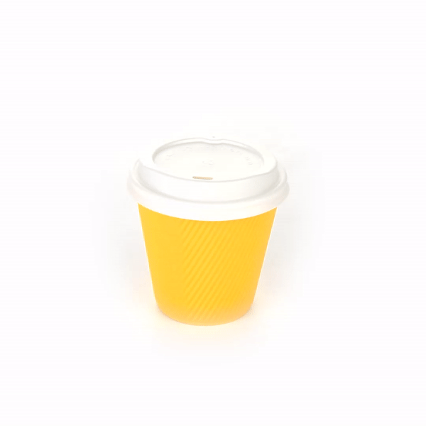 Restpresso 8 oz Yellow Paper Ripple Wall Coffee Cup - with White Lid - 3 1/2" x 3 1/2" x 4" - 400 count box