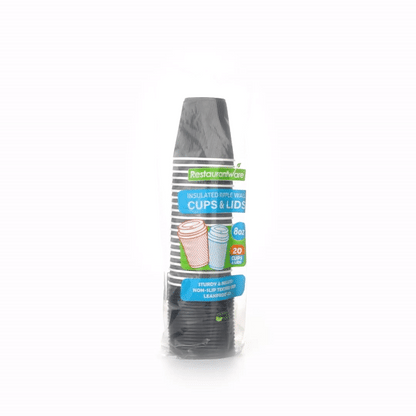 Restpresso 8 oz Gray Paper Ripple Wall Coffee Cup - with Black Lid - 3 1/2" x 3 1/2" x 4" - 400 count box