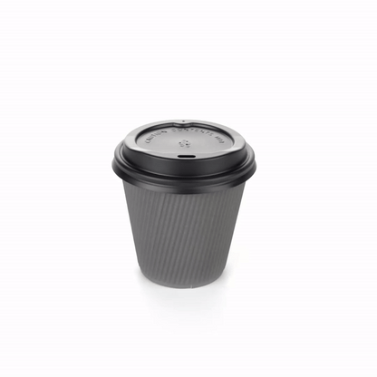 Restpresso 8 oz Gray Paper Ripple Wall Coffee Cup - with Black Lid - 3 1/2" x 3 1/2" x 4" - 400 count box