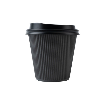 Restpresso 8 oz Gray Paper Ripple Wall Coffee Cup - with Black Lid - 3 1/2" x 3 1/2" x 4" - 400 count box