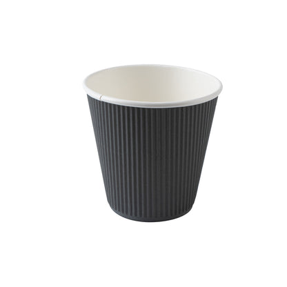 Restpresso 8 oz Gray Paper Ripple Wall Coffee Cup - with Black Lid - 3 1/2" x 3 1/2" x 4" - 400 count box