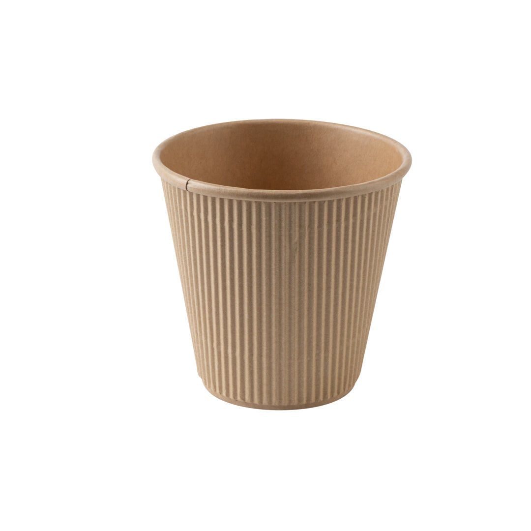 Restpresso 8 oz Kraft Paper Ripple Wall Coffee Cup - with White Lid - 3 1/2" x 3 1/2" x 4" - 20 count box
