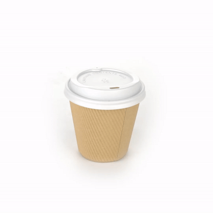 Restpresso 8 oz Kraft Paper Ripple Wall Coffee Cup - with White Lid - 3 1/2" x 3 1/2" x 4" - 400 count box