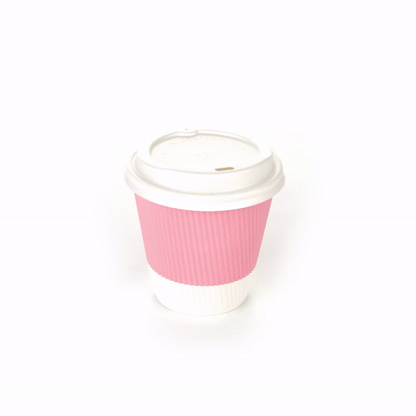 Restpresso 8 oz Light Pink Paper Ripple Wall Coffee Cup - with White Lid - 3 1/2" x 3 1/2" x 4" - 20 count box