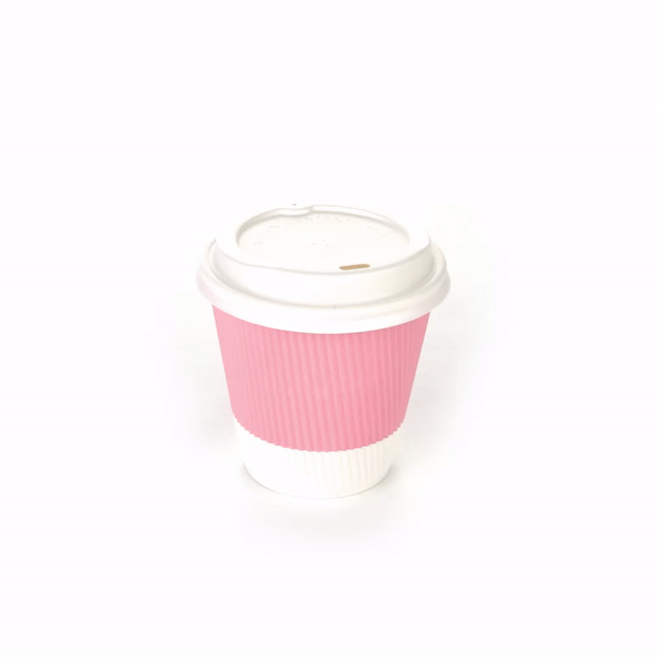 Restpresso 8 oz Light Pink Paper Ripple Wall Coffee Cup - with White Lid - 3 1/2" x 3 1/2" x 4" - 400 count box